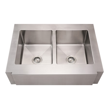 Whitehaus Brushed SS Commercial Dbl Bowl Sink W/ A Notched Front Apron, Brushed S WHNCMAP3621EQ